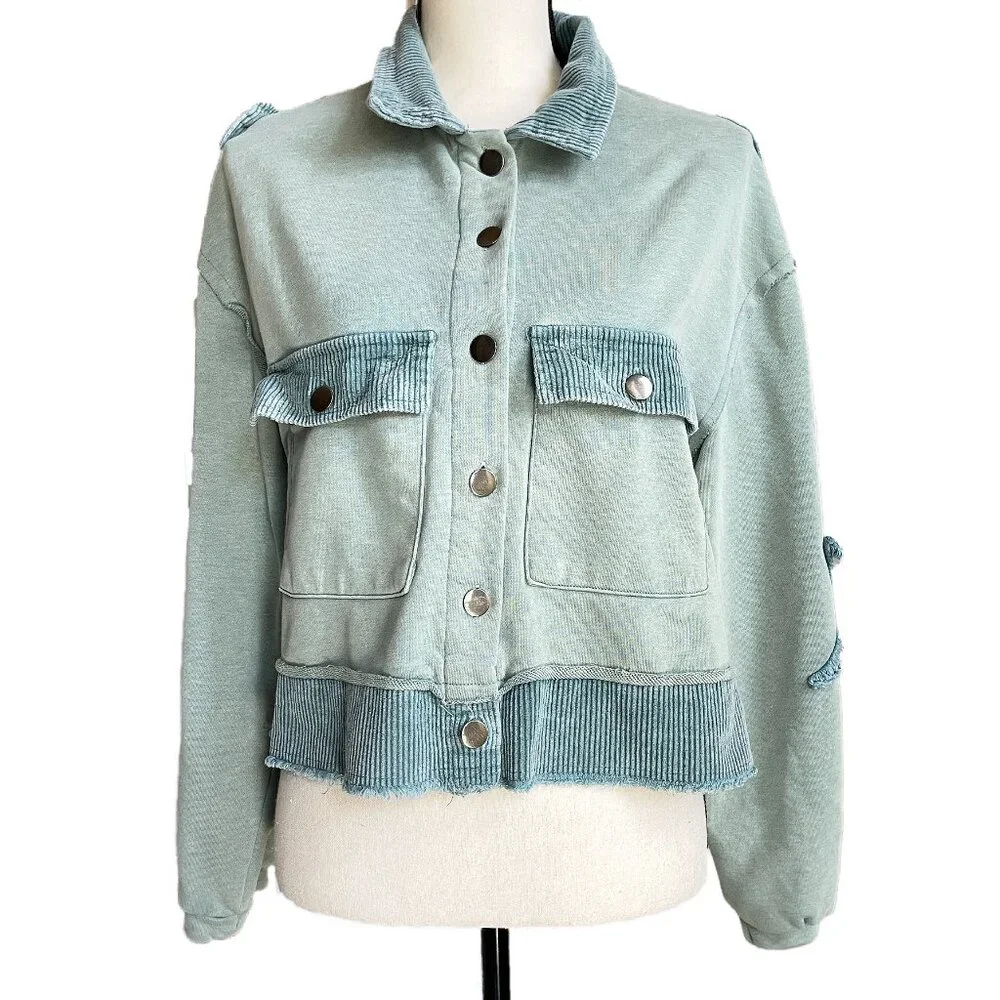 POL Teal French Terry Knit Boho Jacket Corduroy SMALL - Picture 3 of 12